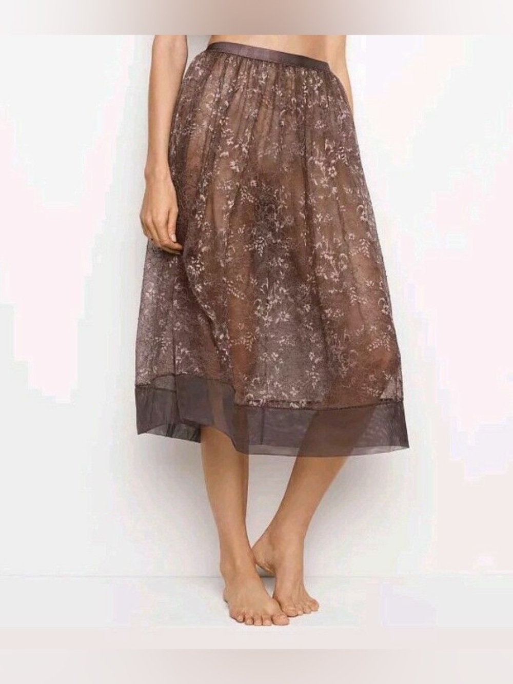 Victoria's Secret Dusty Mauve Lace Floral Overlay Midi Skirt Size XS NWT